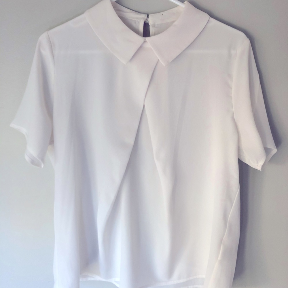 White sheer high collar blouse